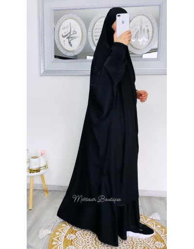 Jilbab Soie de Medine Noir