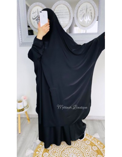 Jilbab Soie de Medine Noir