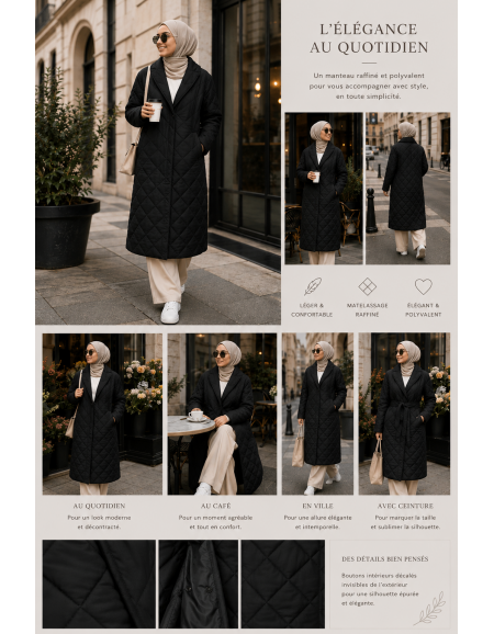 Manteau Matelassé Col Châle