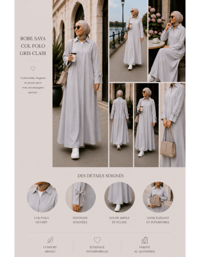 Robe Saya Col Polo Gris