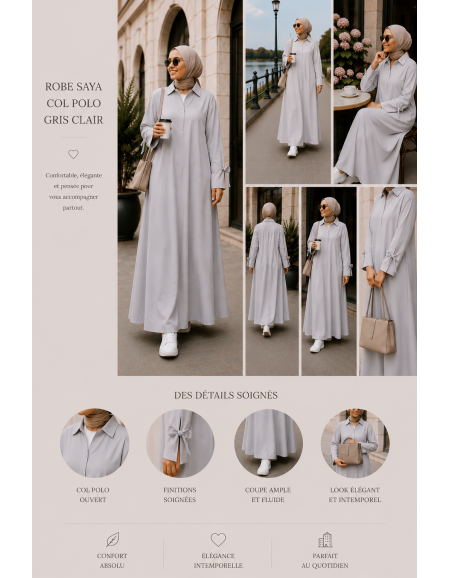 Robe Saya Col Polo Gris