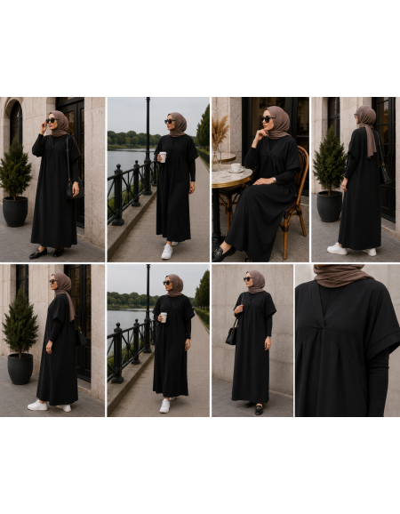 Robe col v manches courtes